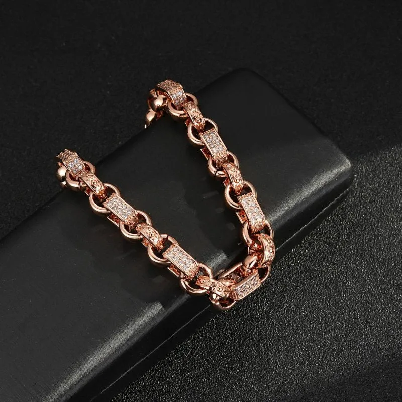 10mm Rose Gold Filled Gypsy Link Belcher Bracelet 8 Inches