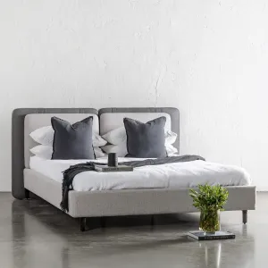 ALBARO BED FRAME  |  MISTY GREY   DEEP OLIVE MOSS VEGAN LEATHER