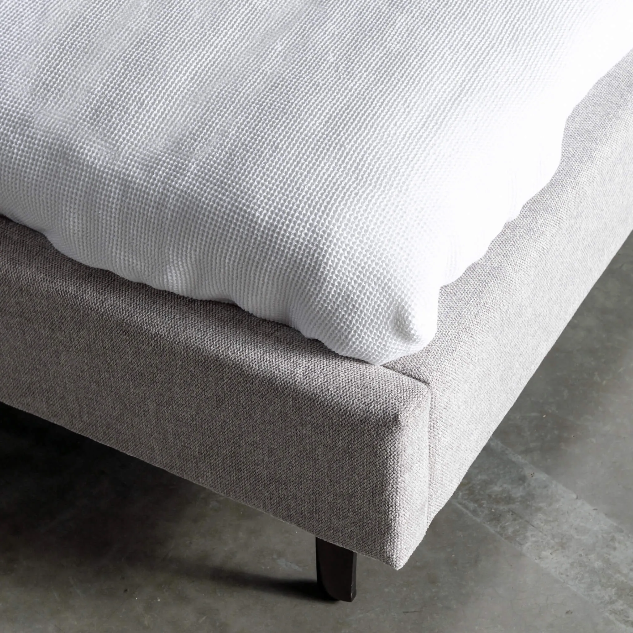 ALBARO BED FRAME  |  MISTY GREY   DEEP OLIVE MOSS VEGAN LEATHER