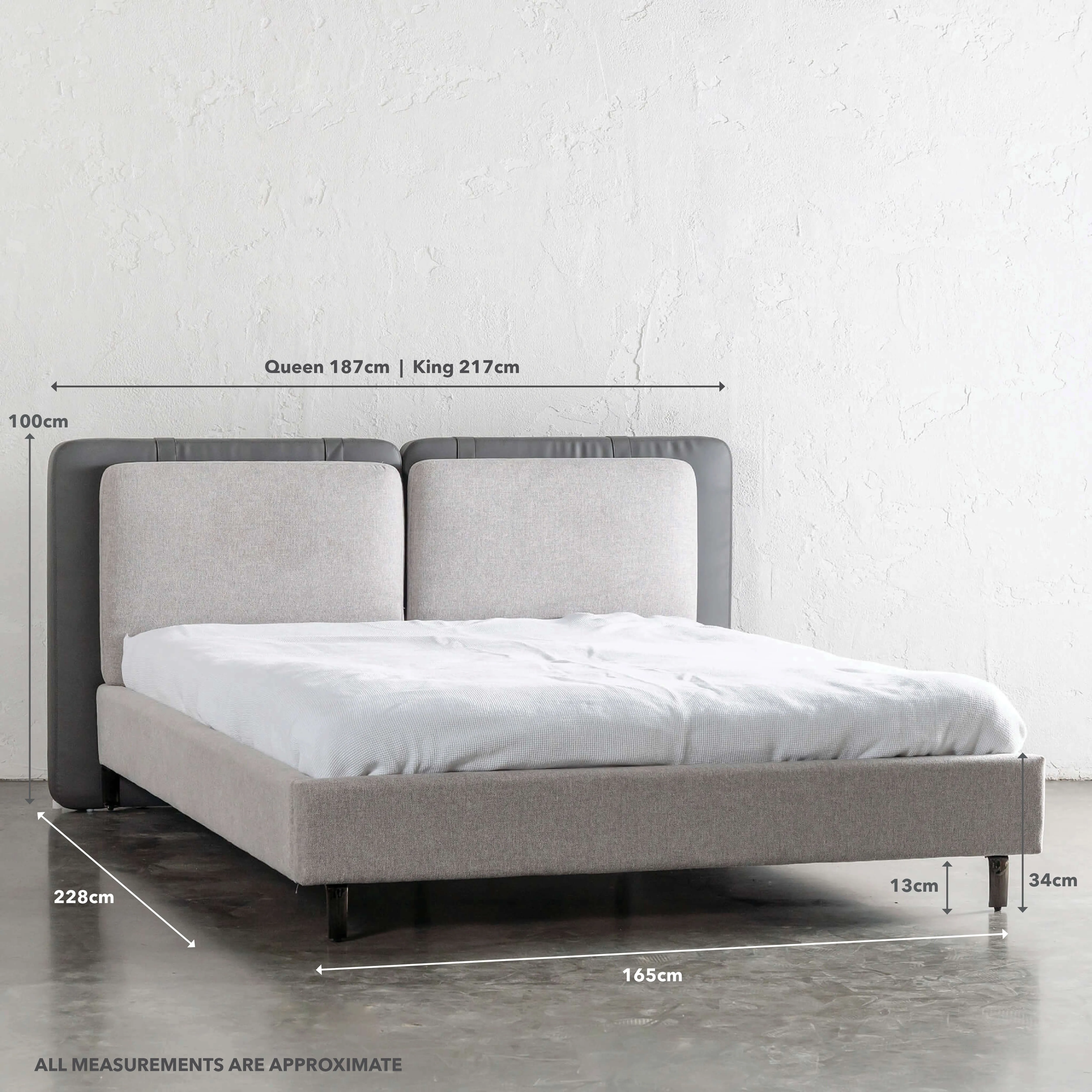 ALBARO BED FRAME  |  MISTY GREY   DEEP OLIVE MOSS VEGAN LEATHER