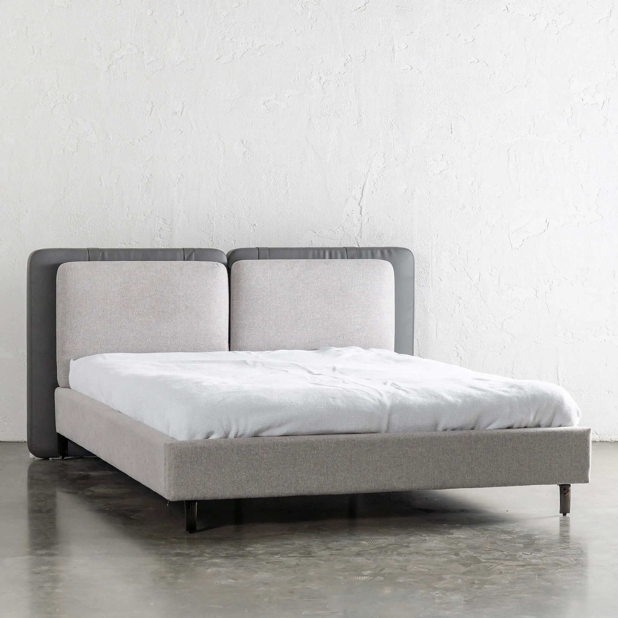 ALBARO BED FRAME  |  MISTY GREY   DEEP OLIVE MOSS VEGAN LEATHER