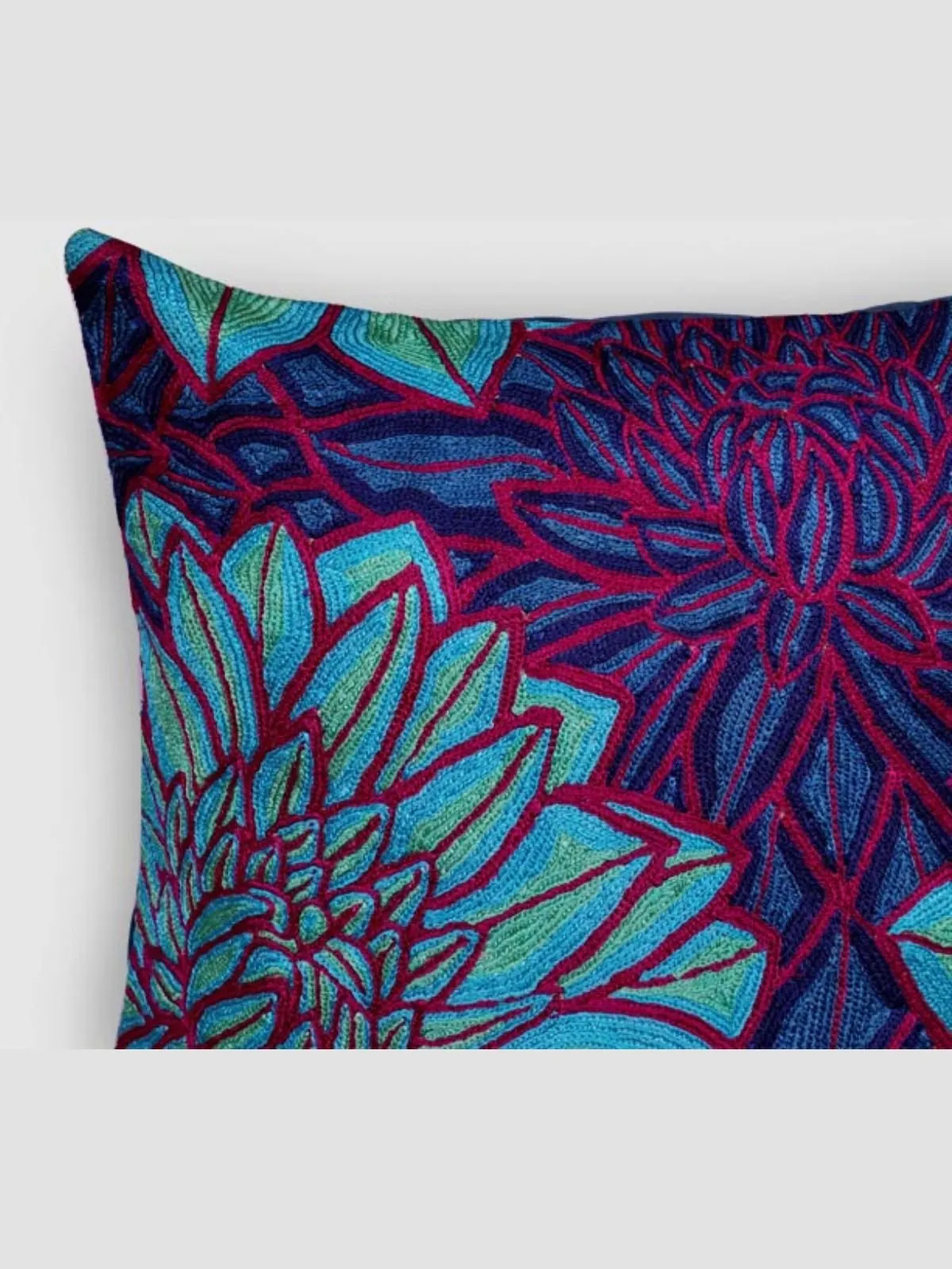 Aster Chainstitch Embroidered Cushion Cover