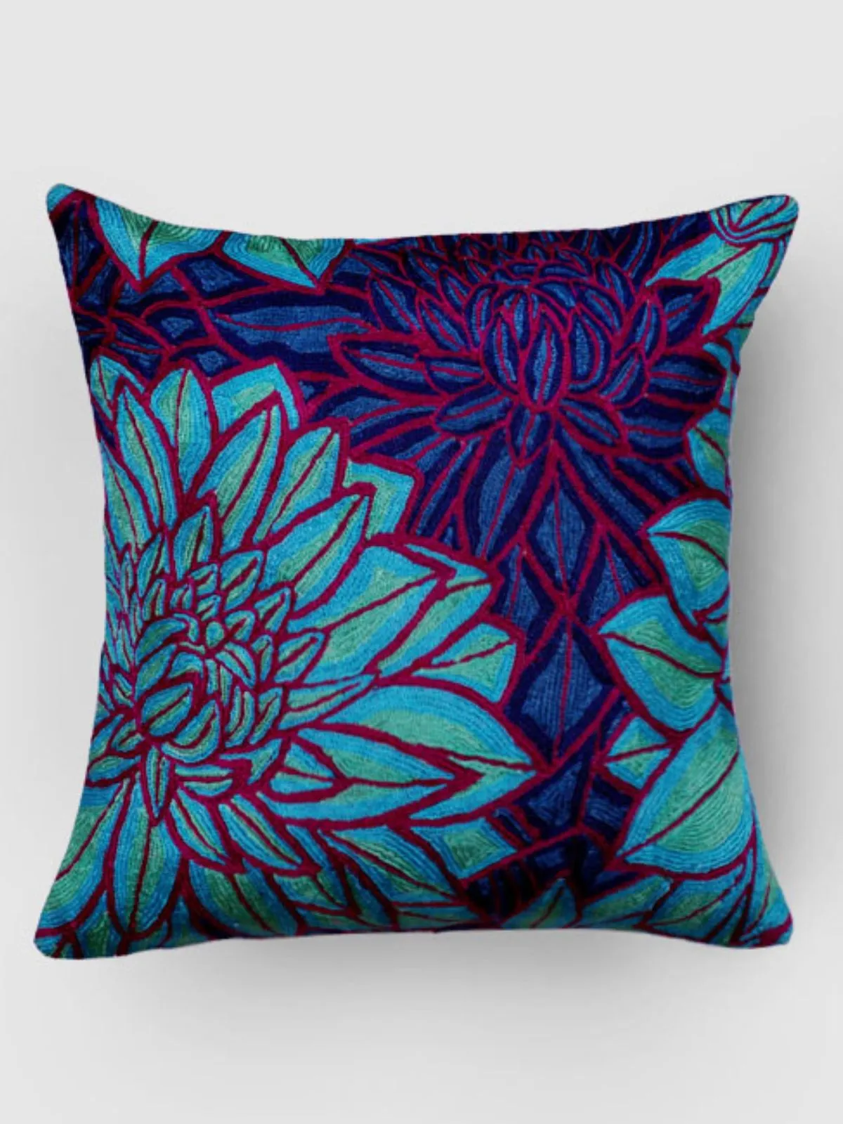 Aster Chainstitch Embroidered Cushion Cover