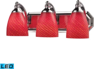 Bath and Spa 3 Light Led Vanity In Polished Chrome and Scarlet Red Glass