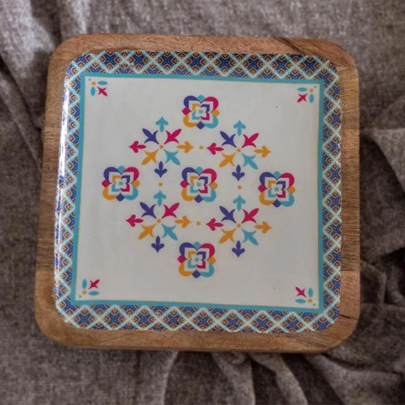 Beautiful Print Wooden Platter | 12 x 12 inches
