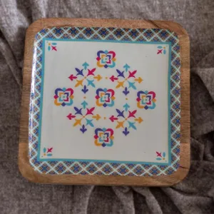 Beautiful Print Wooden Platter | 12 x 12 inches
