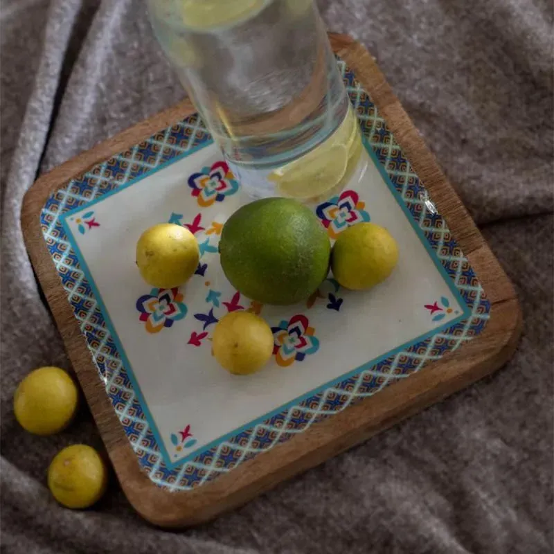 Beautiful Print Wooden Platter | 12 x 12 inches