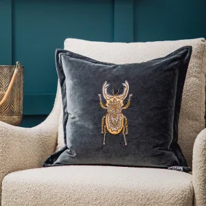 Bellatrix Embroidered Feather Cushion Slate