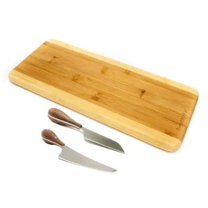 BergHOFF Aaron Probyn 3pc Cheese Knife and Bamboo Long Cutting Board Set, Two-Toned