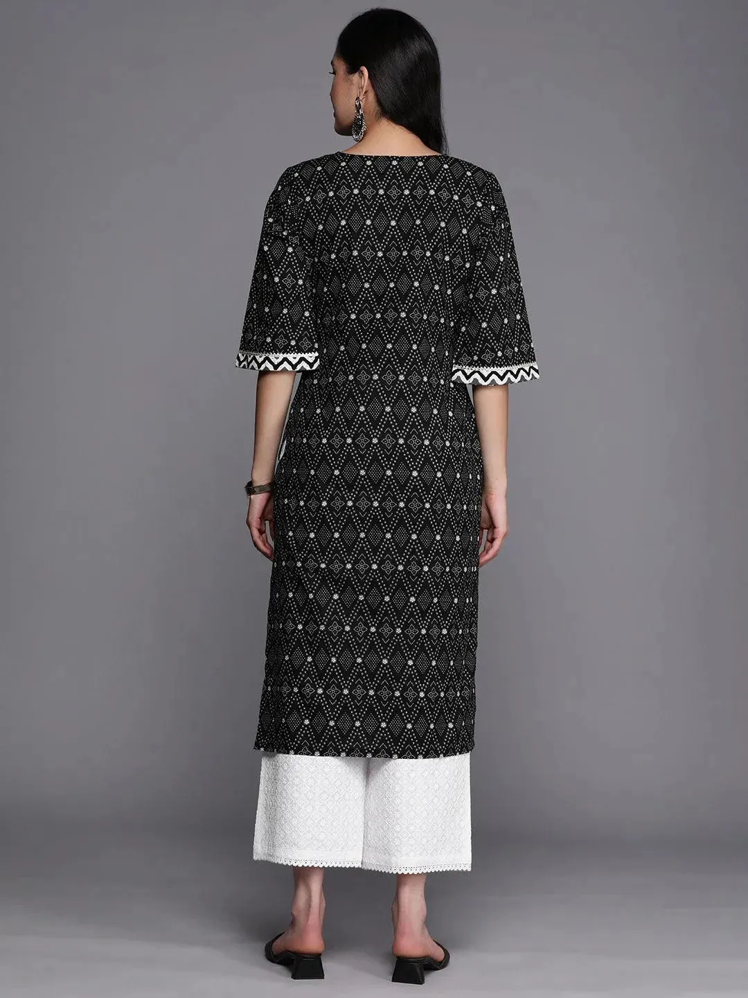 Black Printed Cotton Straight Kurta
