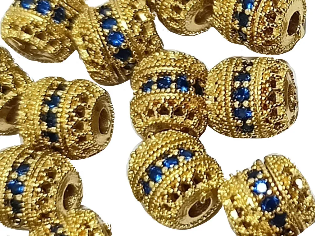 Blue & Golden  AD Stone Drum Shaped Spacer Beads