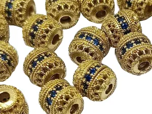 Blue & Golden  AD Stone Drum Shaped Spacer Beads
