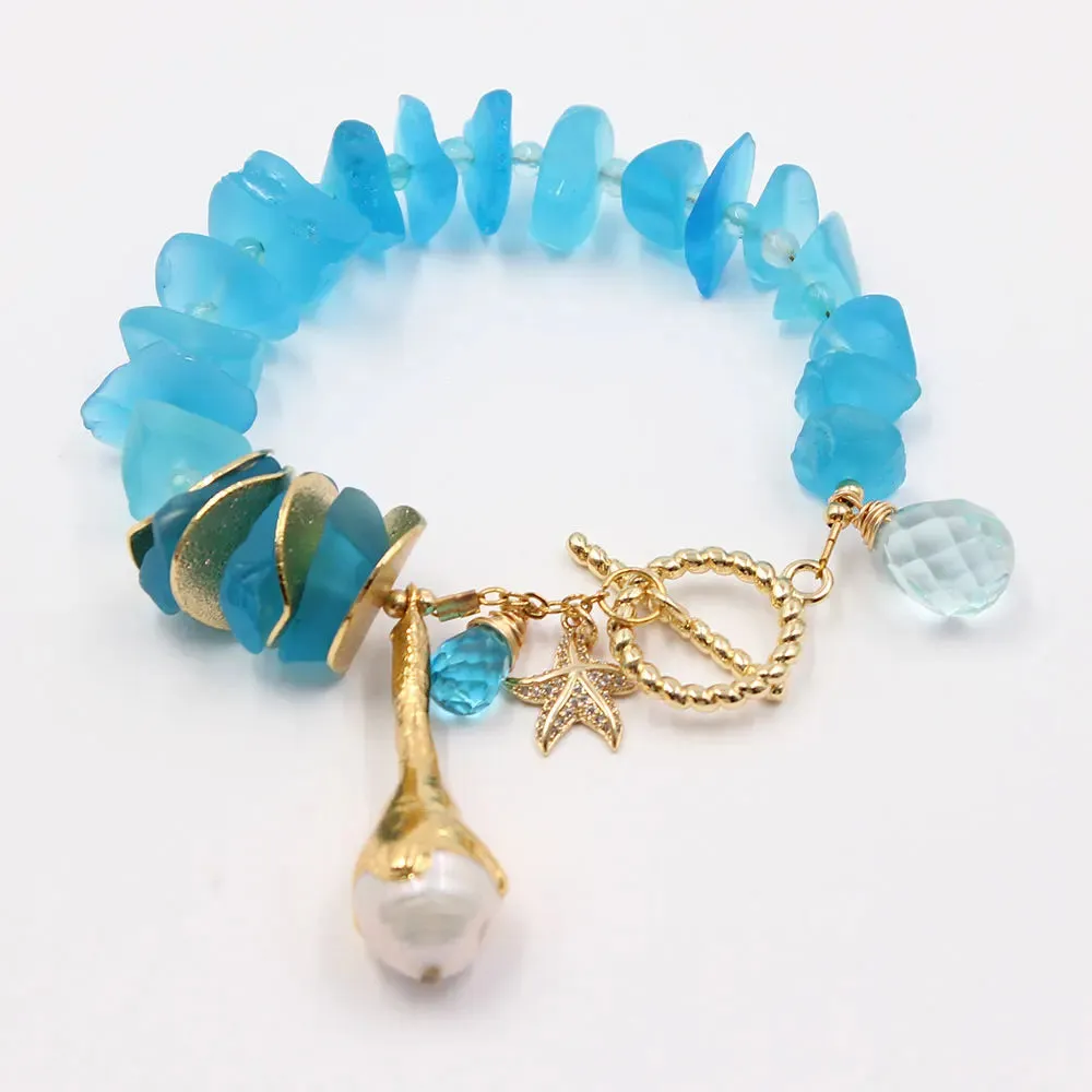 Blue Glass Keshi Pearl Starfish Bracelet