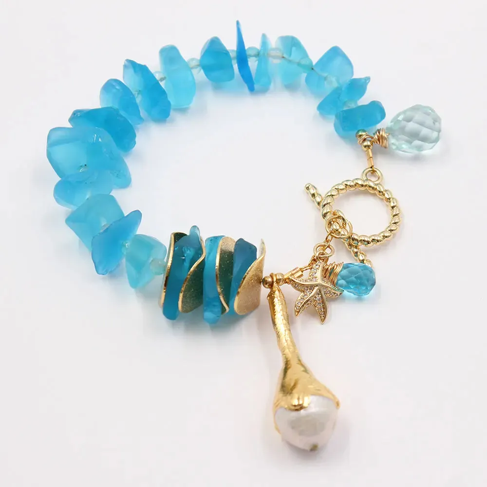 Blue Glass Keshi Pearl Starfish Bracelet