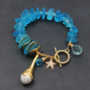 Blue Glass Keshi Pearl Starfish Bracelet