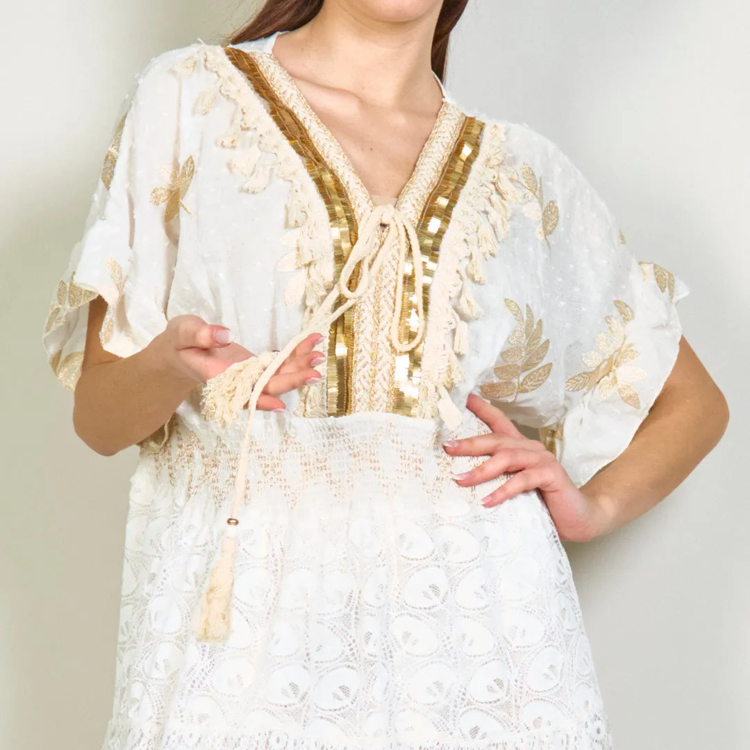 Boho embroidered oversize maxi dress with tassels wholesale
