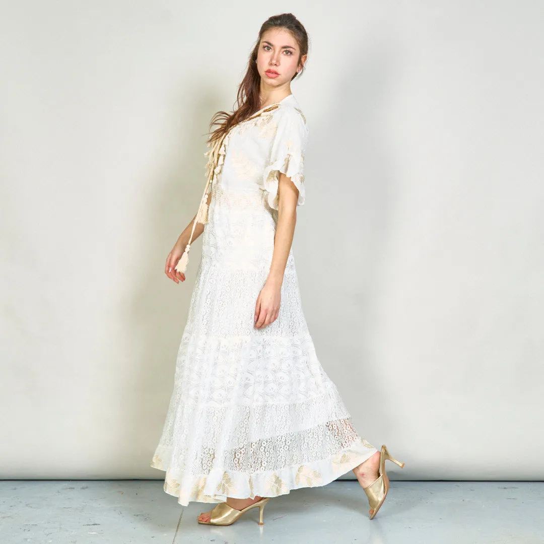 Boho embroidered oversize maxi dress with tassels wholesale