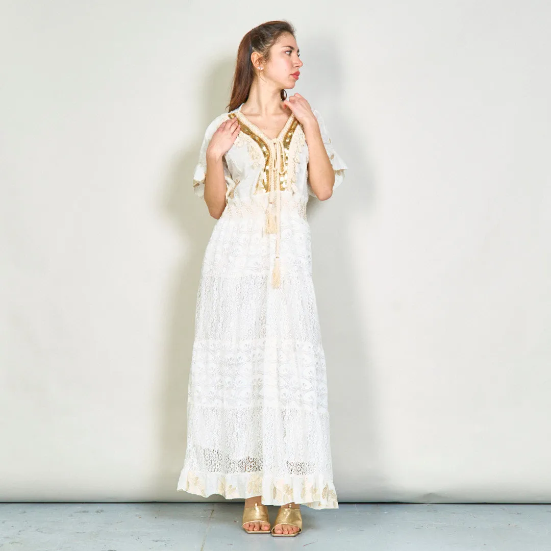 Boho embroidered oversize maxi dress with tassels wholesale