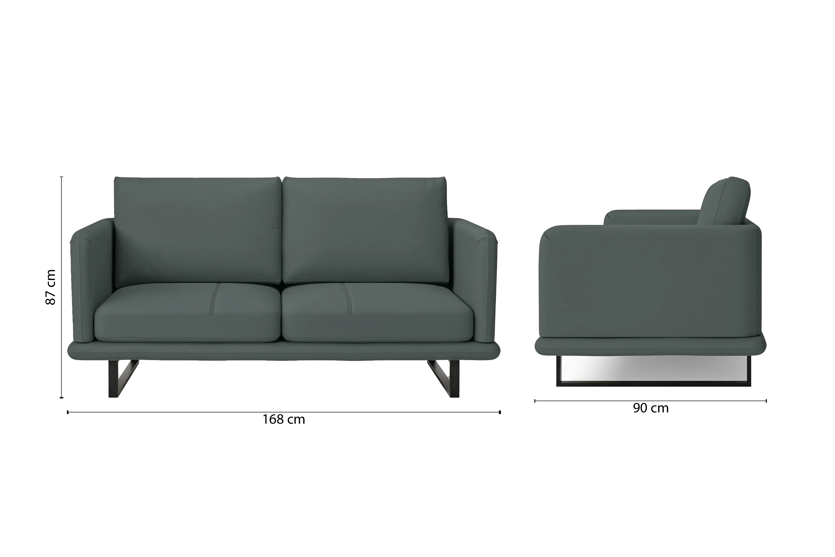 Calabria 2 Seater Sofa Dusky Turquoise Leather