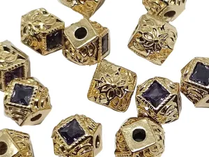 Dark Blue & Golden  AD Stone Hexa Ball Spacer Beads