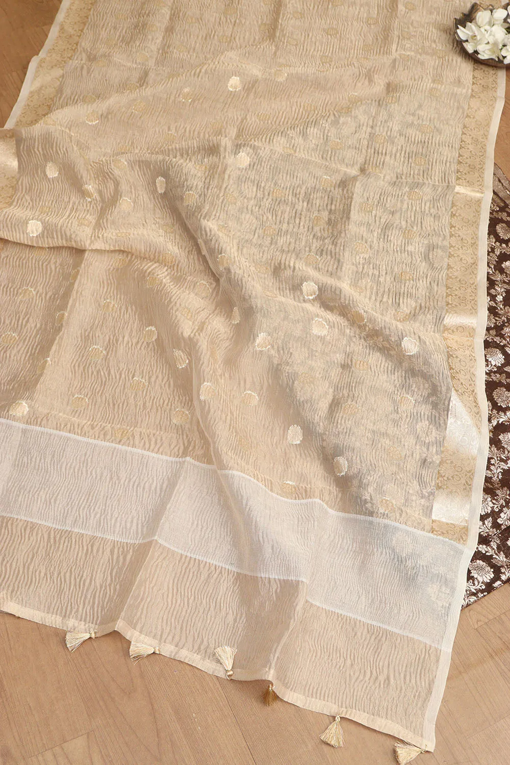 Elegant Brown Banarasi Chanderi Silk Suit With Dyeable Banarasi Handloom Tissue Silk Dupatta