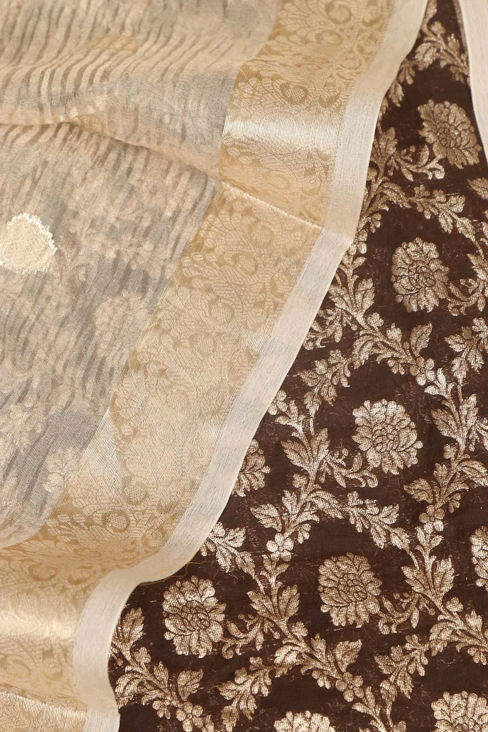 Elegant Brown Banarasi Chanderi Silk Suit With Dyeable Banarasi Handloom Tissue Silk Dupatta
