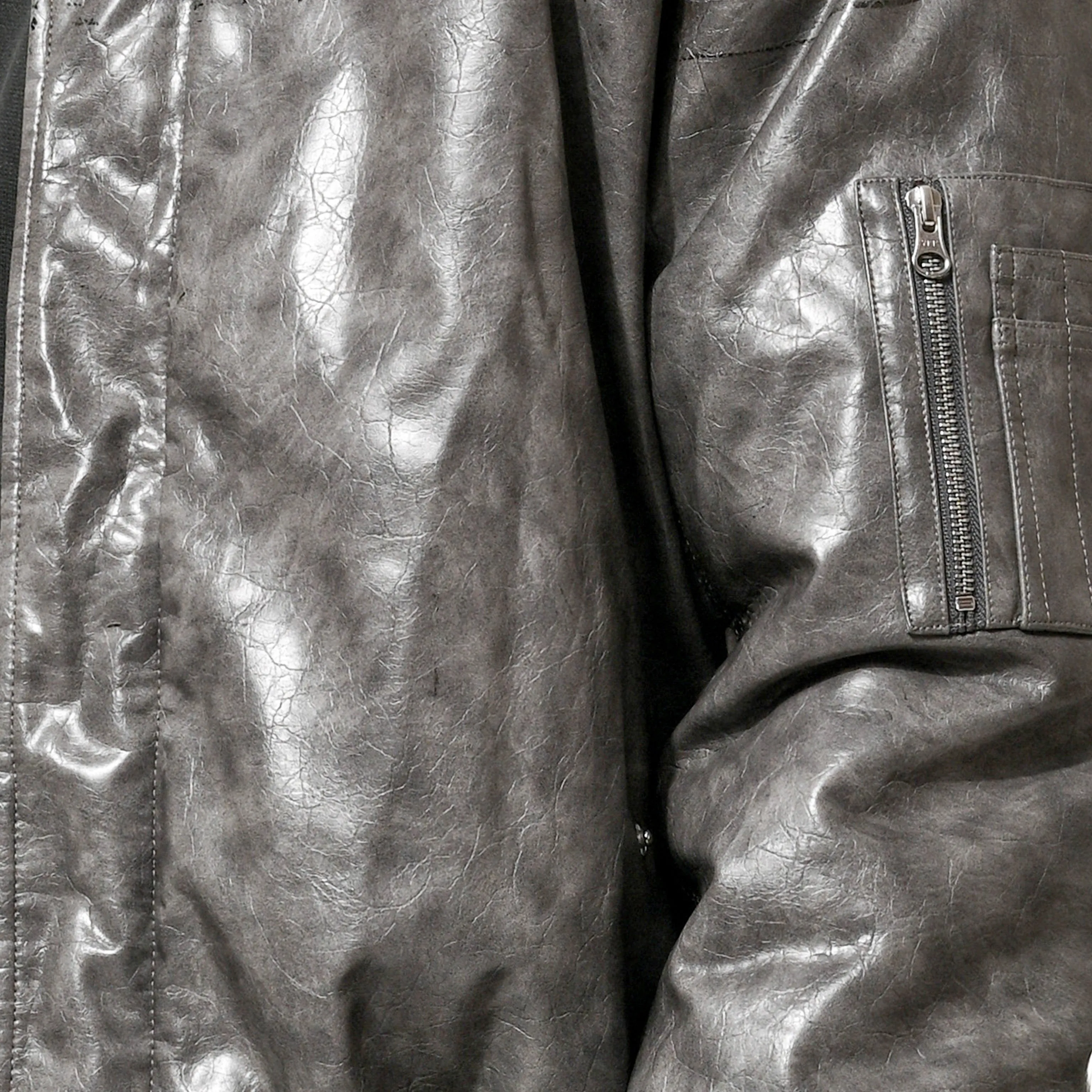 FAUX LEATHER CRACKED BOMBER - GREY