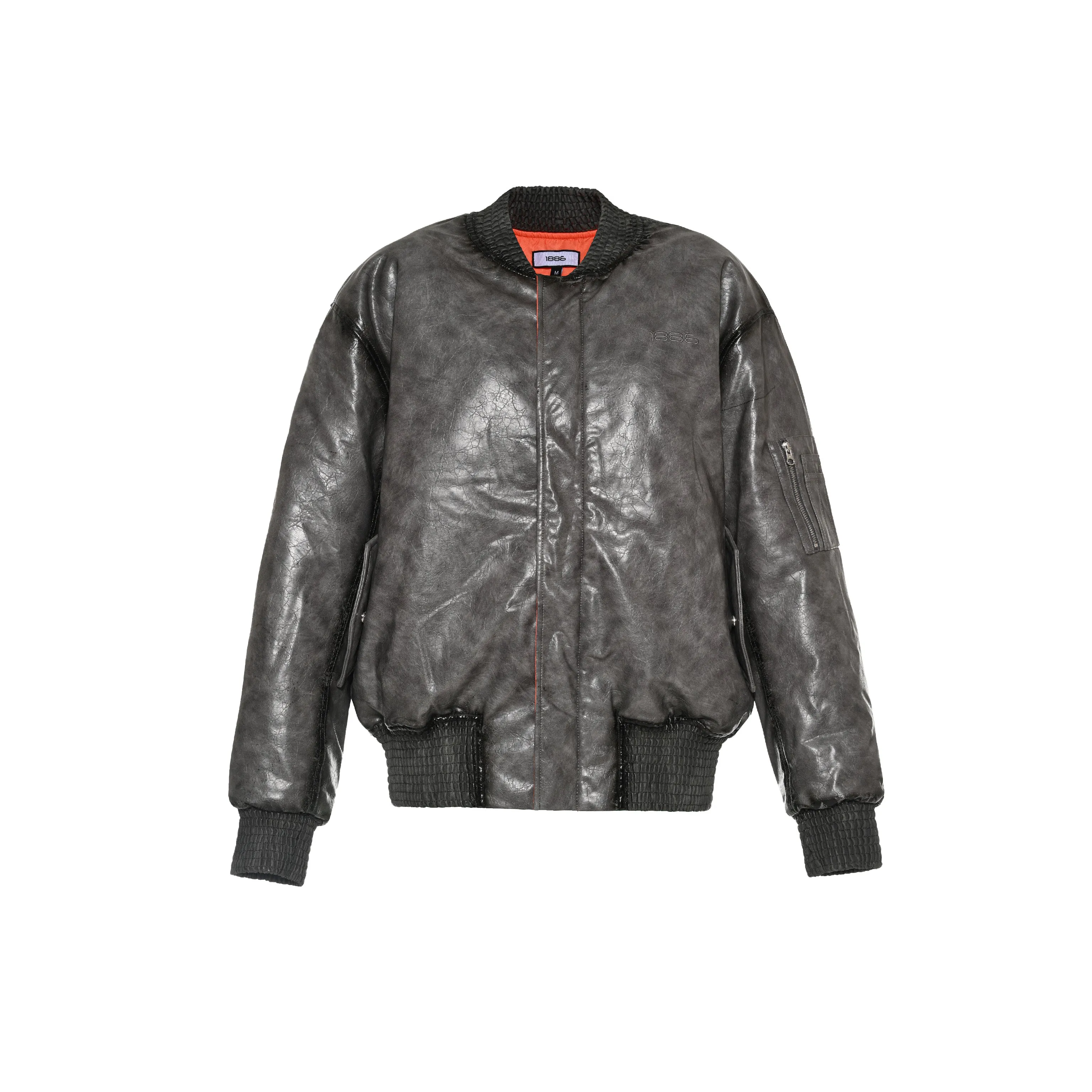 FAUX LEATHER CRACKED BOMBER - GREY
