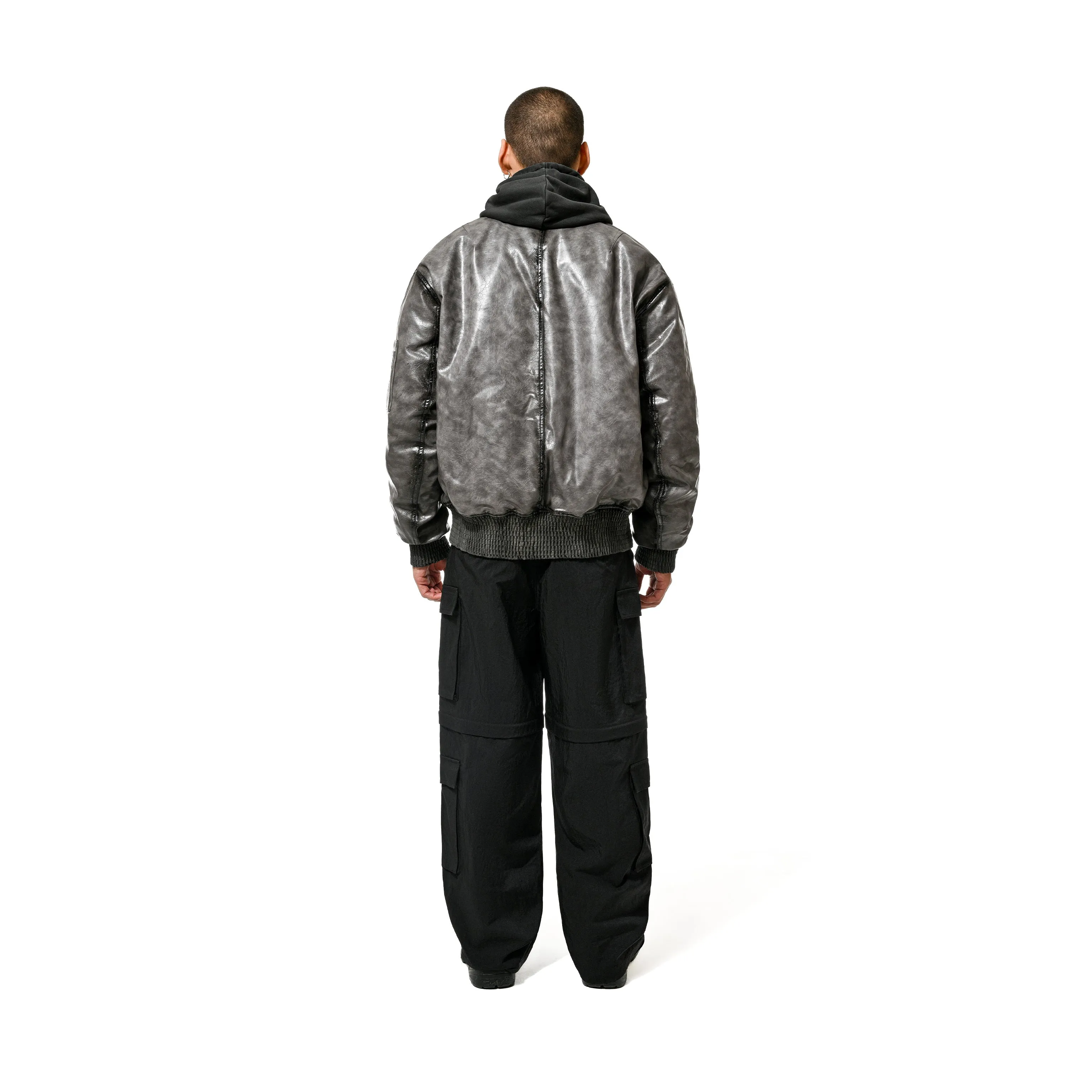 FAUX LEATHER CRACKED BOMBER - GREY