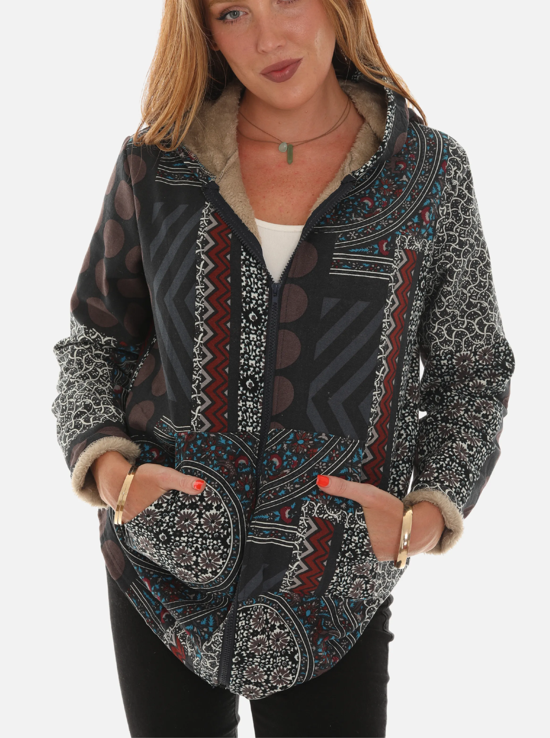 Floral print on Geometric Pattern Jacket