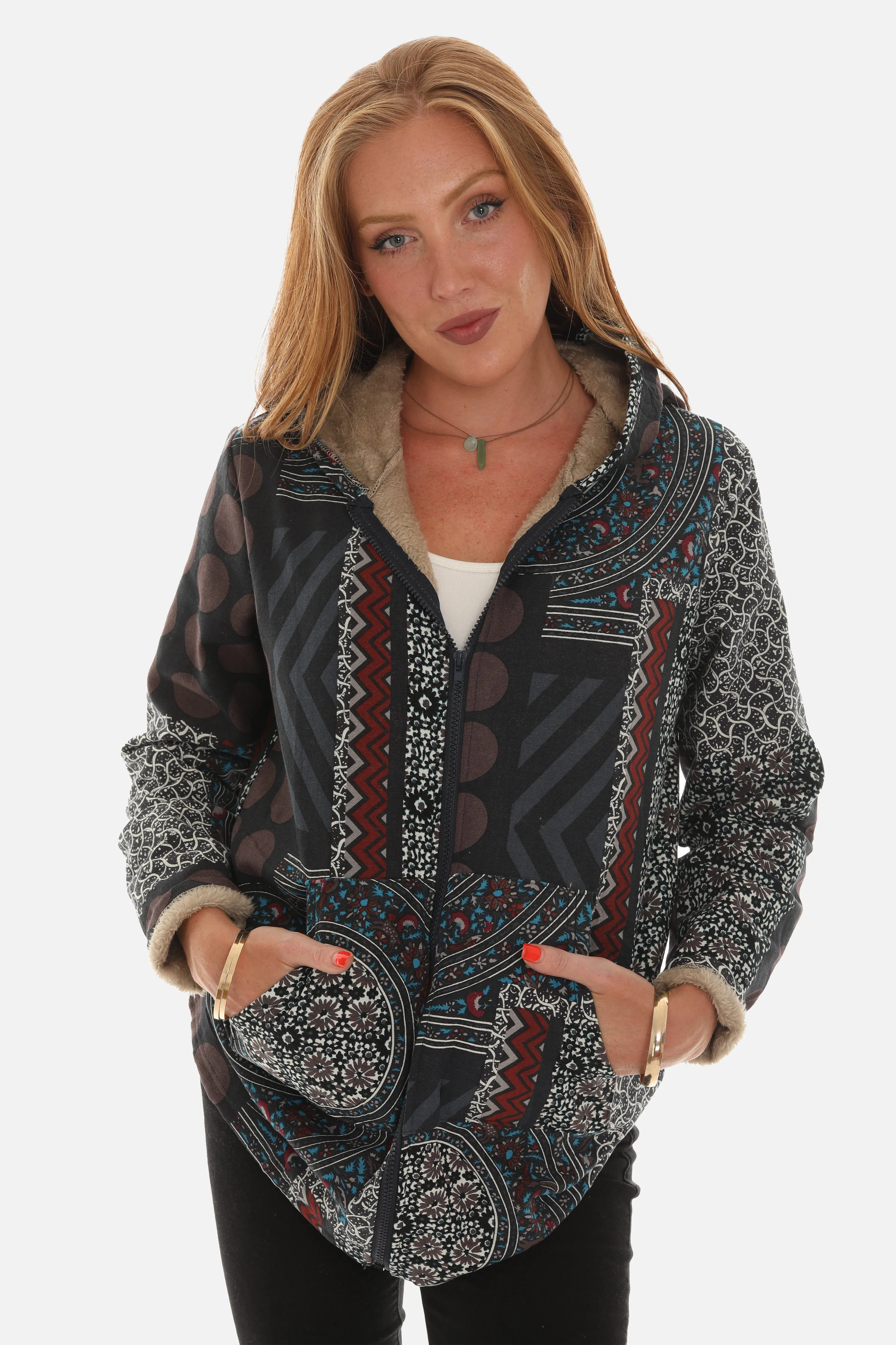 Floral print on Geometric Pattern Jacket