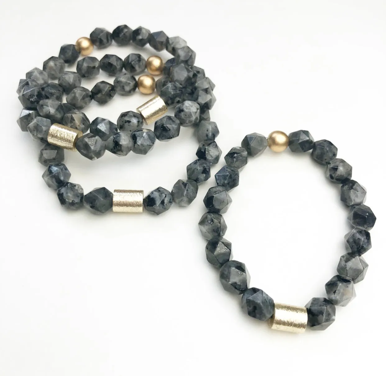 Golden Barrel Bracelets - Black Labradorite
