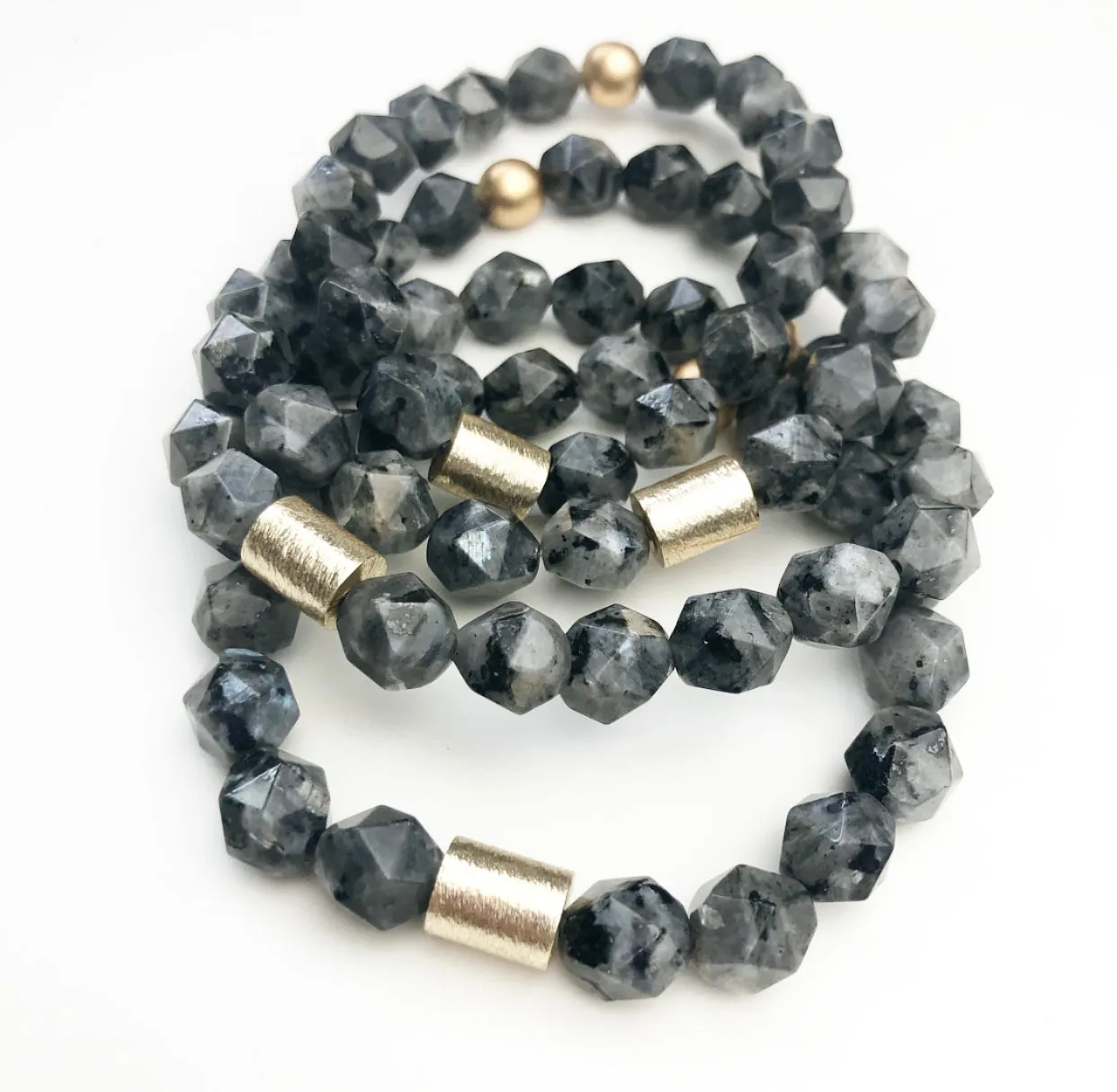 Golden Barrel Bracelets - Black Labradorite
