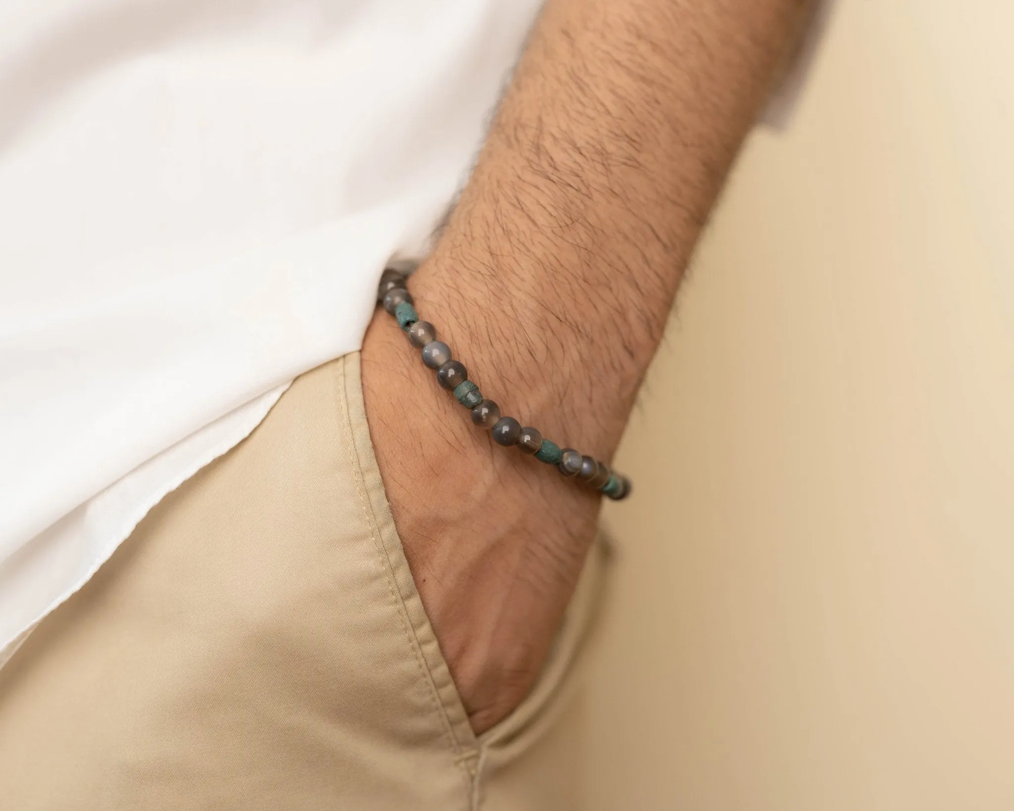 Grey Agate & Wooden Bead Bracelet