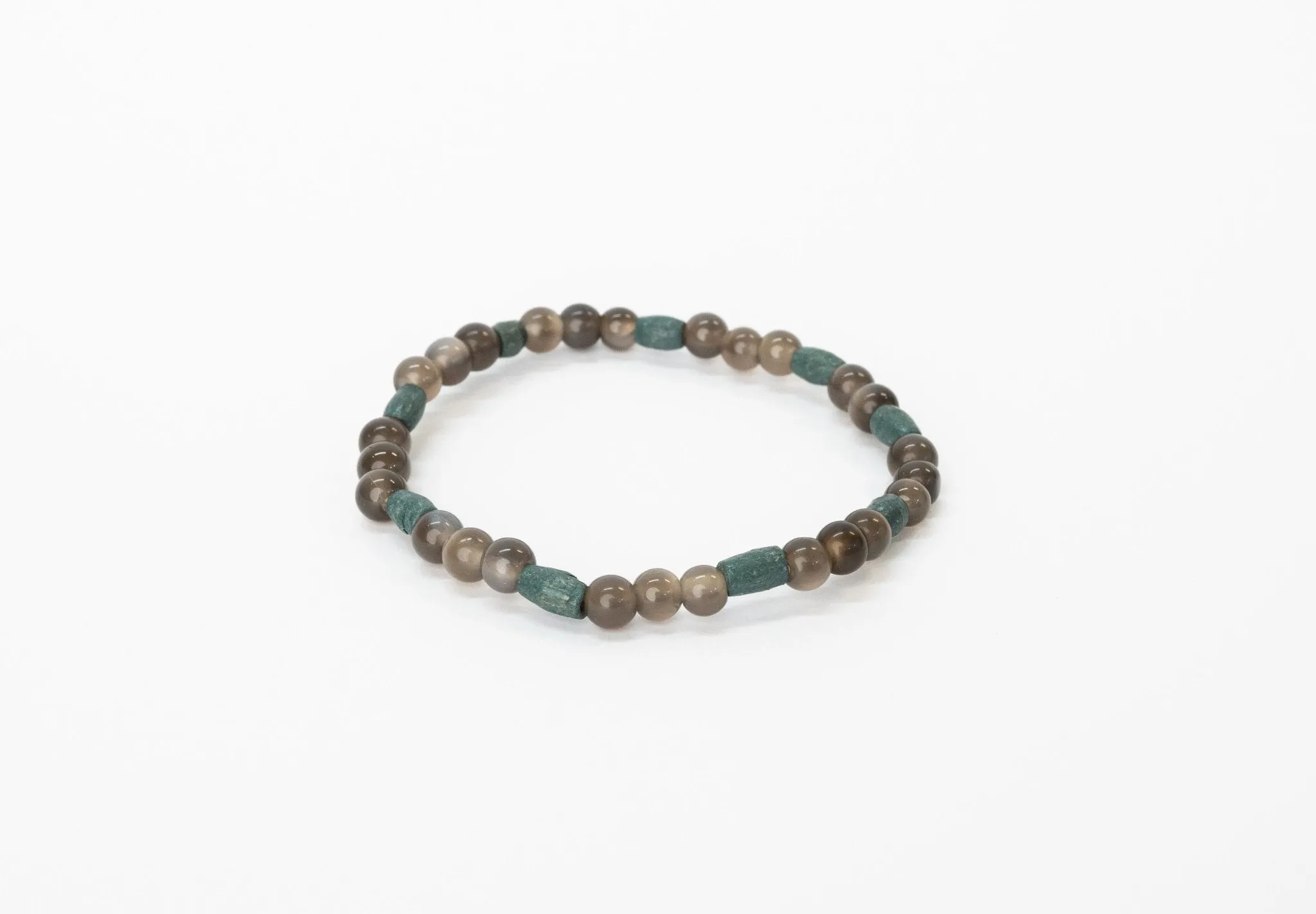 Grey Agate & Wooden Bead Bracelet