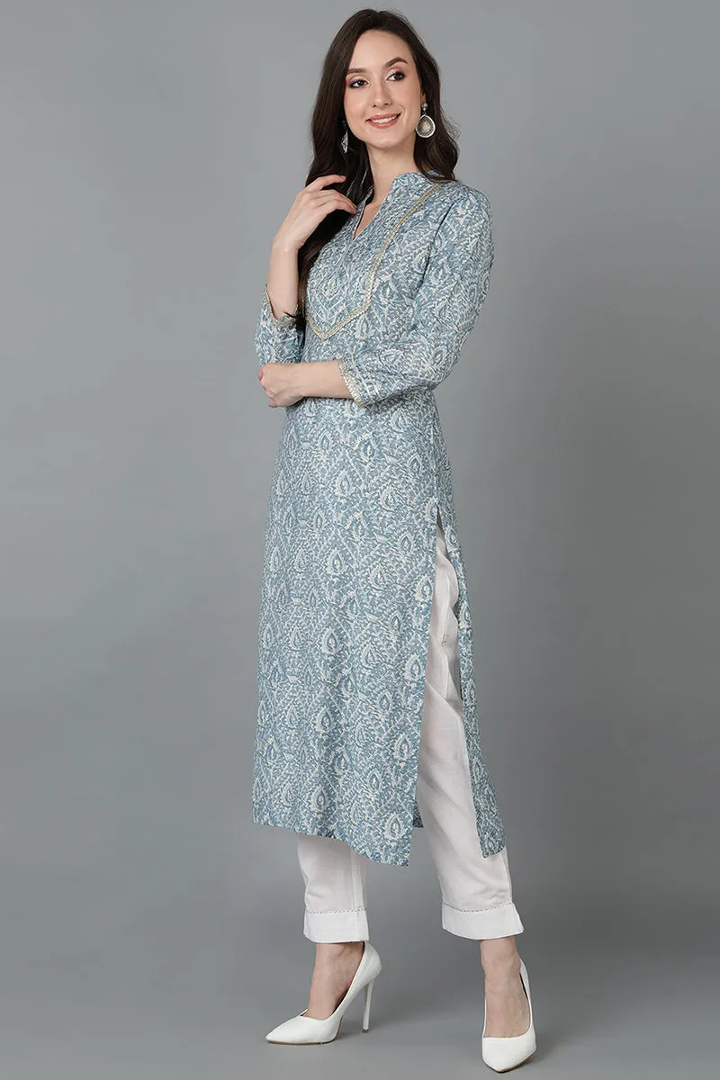 Grey Silk Blend Straight Kurtas