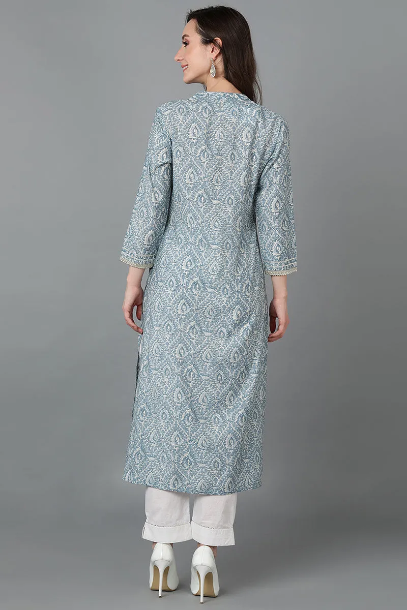 Grey Silk Blend Straight Kurtas