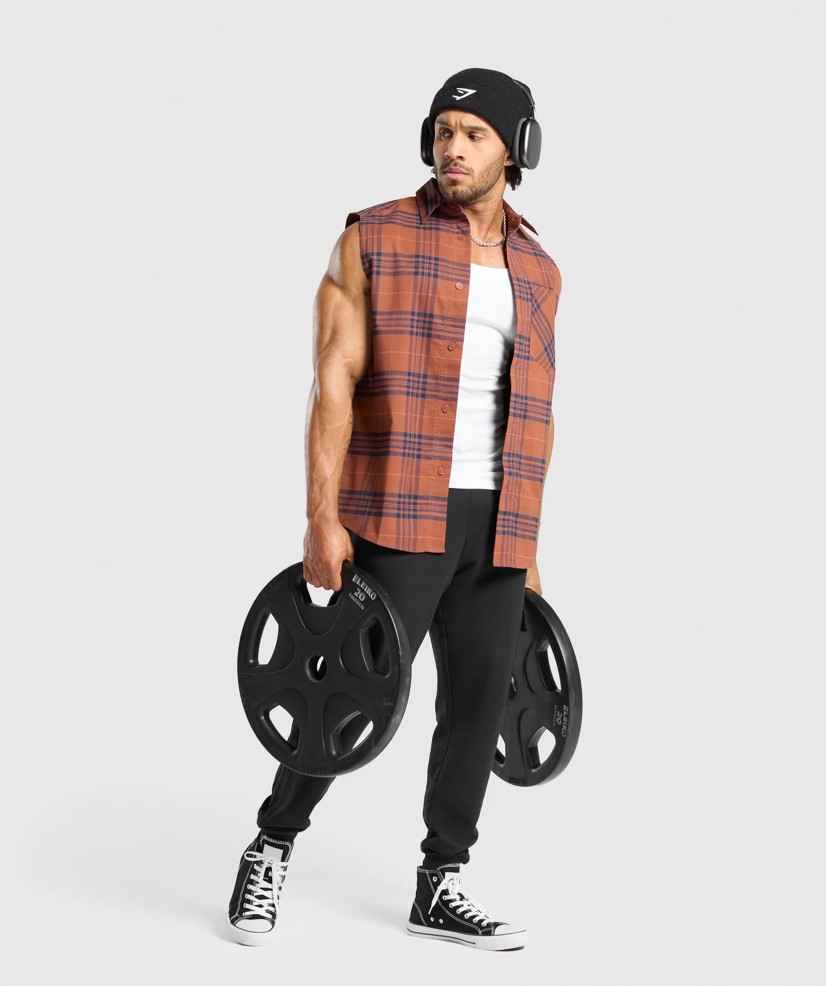 Gymshark Check Sleeveless Shirt - Canyon Brown