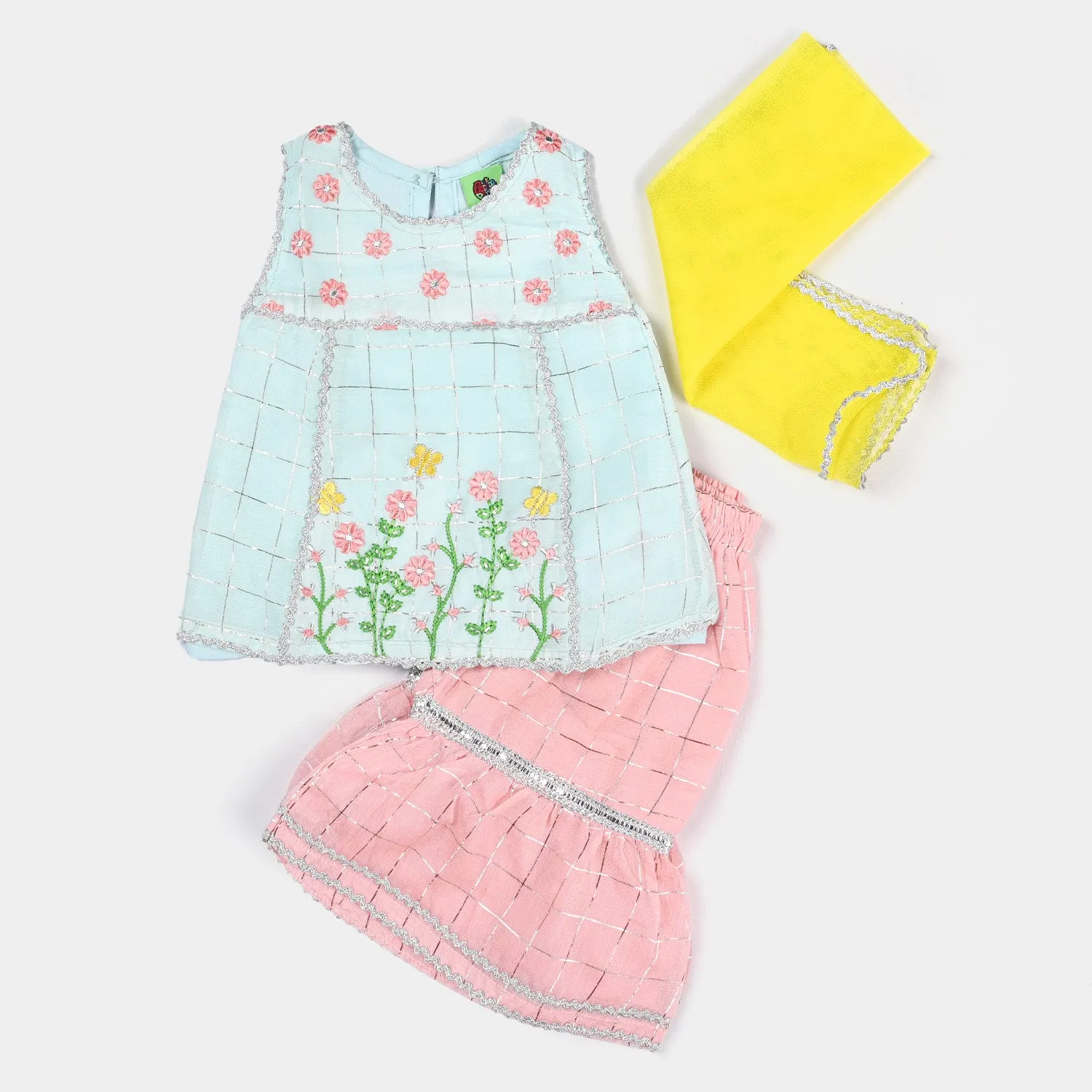 Infant Girls Organza 3PCs Suit Pretty Flower | Mint Green