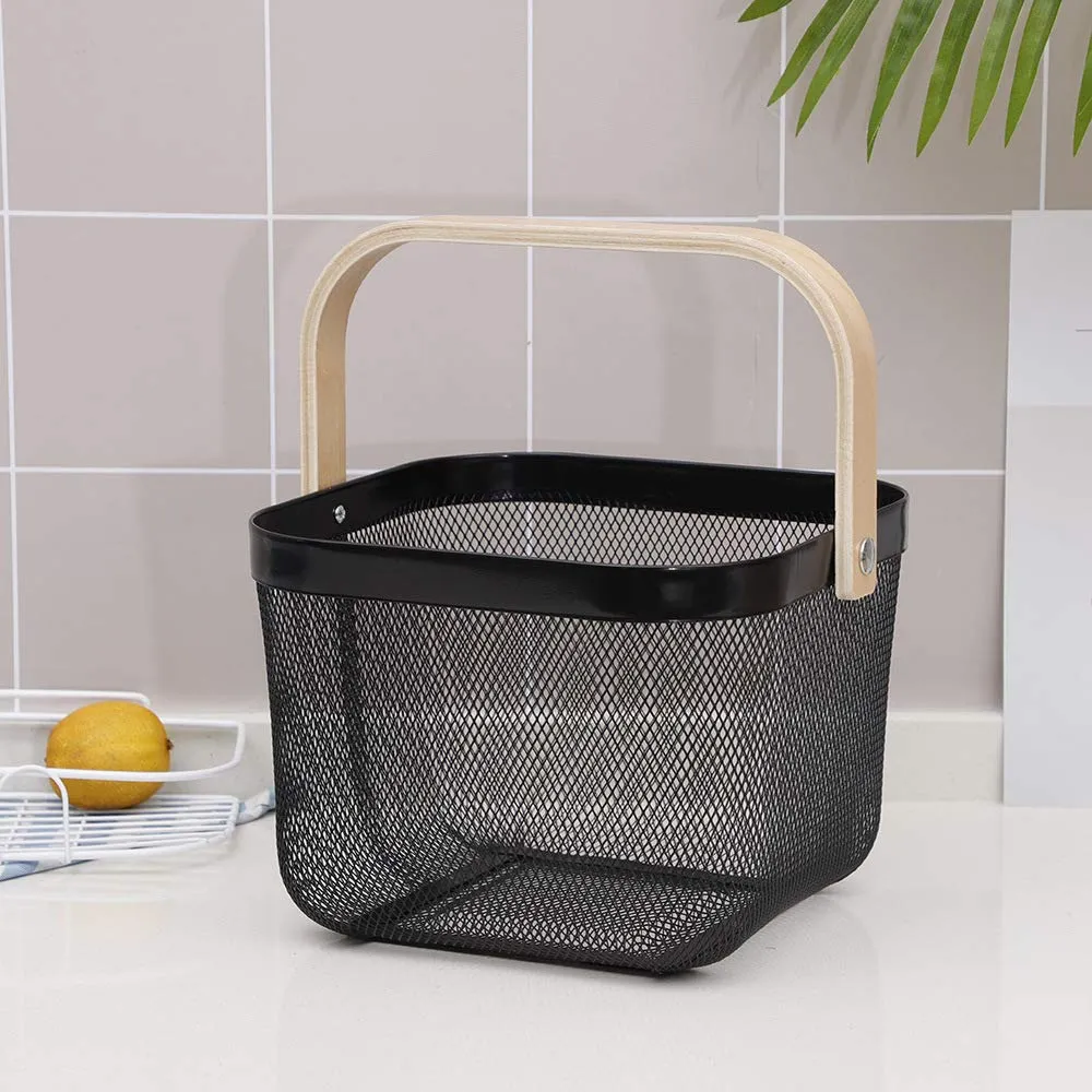 Kuber Industries Metal Wire Basket With Handle|Storage Basket Fot Fruits, Books|Mesh Open Storage Bin|Storage Organizer|Pack Of 2|White