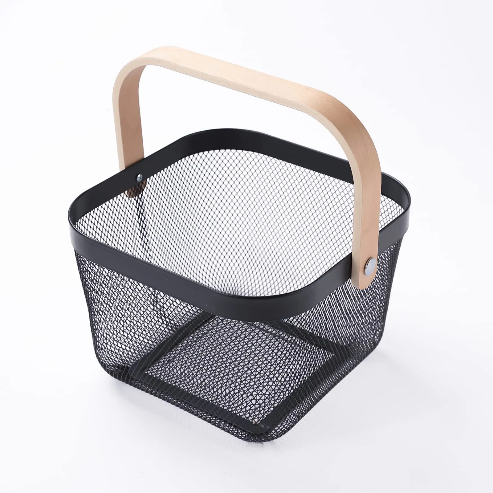 Kuber Industries Metal Wire Basket With Handle|Storage Basket Fot Fruits, Books|Mesh Open Storage Bin|Storage Organizer|Pack Of 2|White