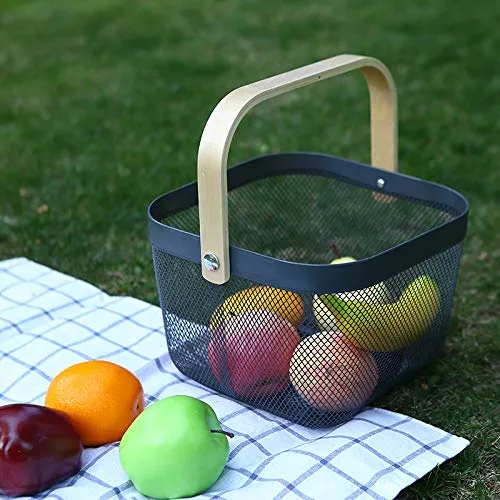Kuber Industries Metal Wire Basket With Handle|Storage Basket Fot Fruits, Books|Mesh Open Storage Bin|Storage Organizer|Pack Of 2|White