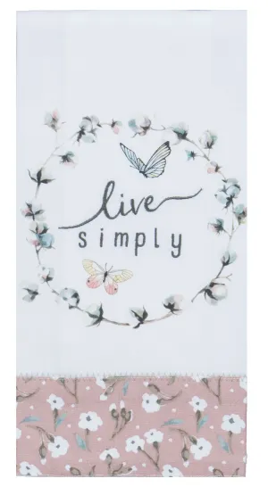 Live Simply Embroidered Tea Towel