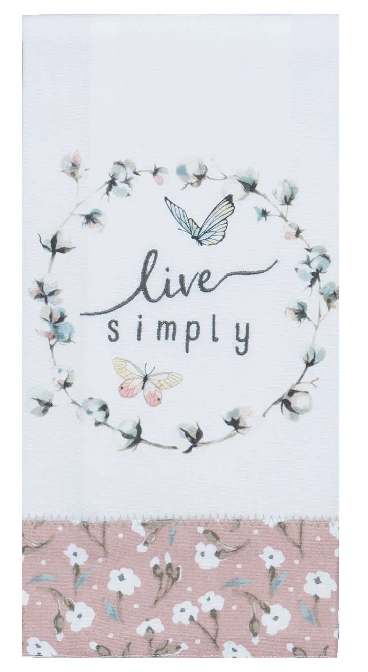 Live Simply Embroidered Tea Towel
