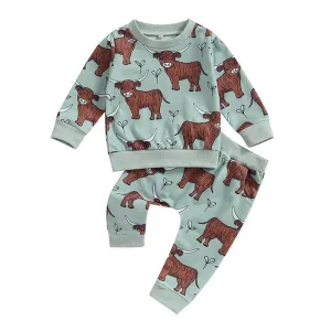 Long Sleeve Highland Cow Baby Set