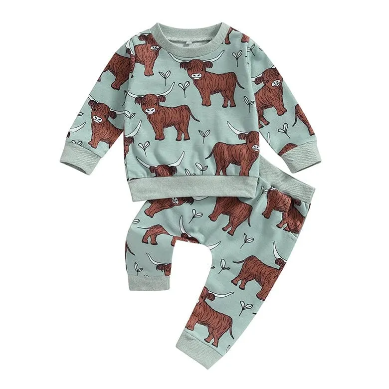 Long Sleeve Highland Cow Baby Set