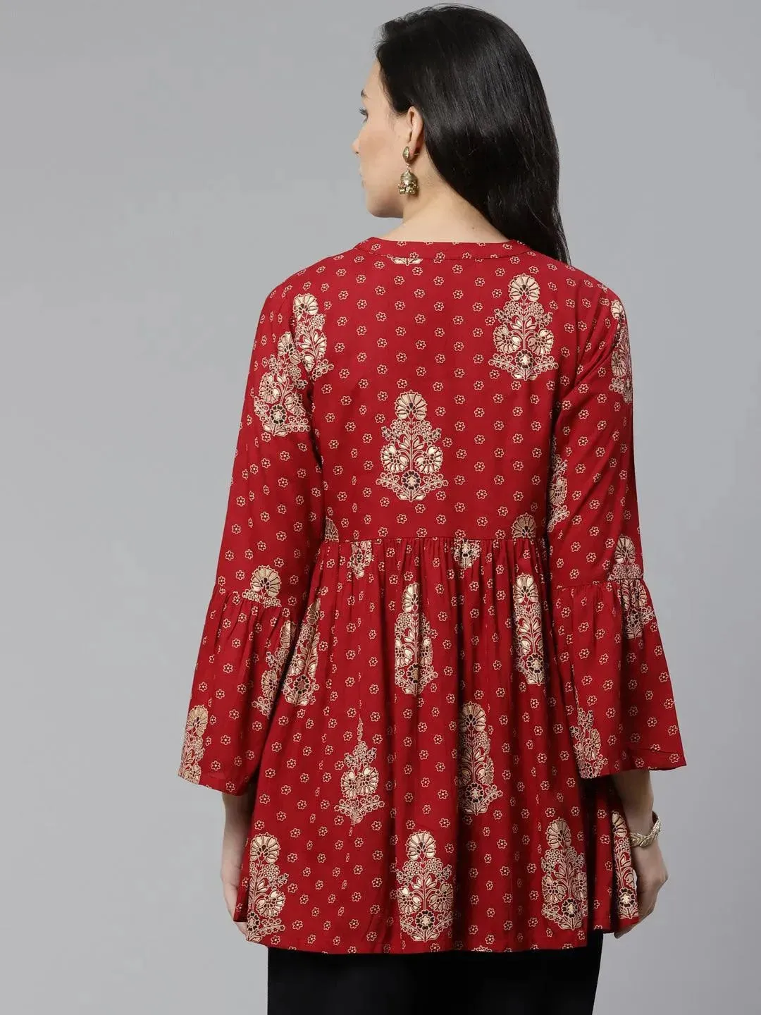 Maroon Printed Rayon Kurti