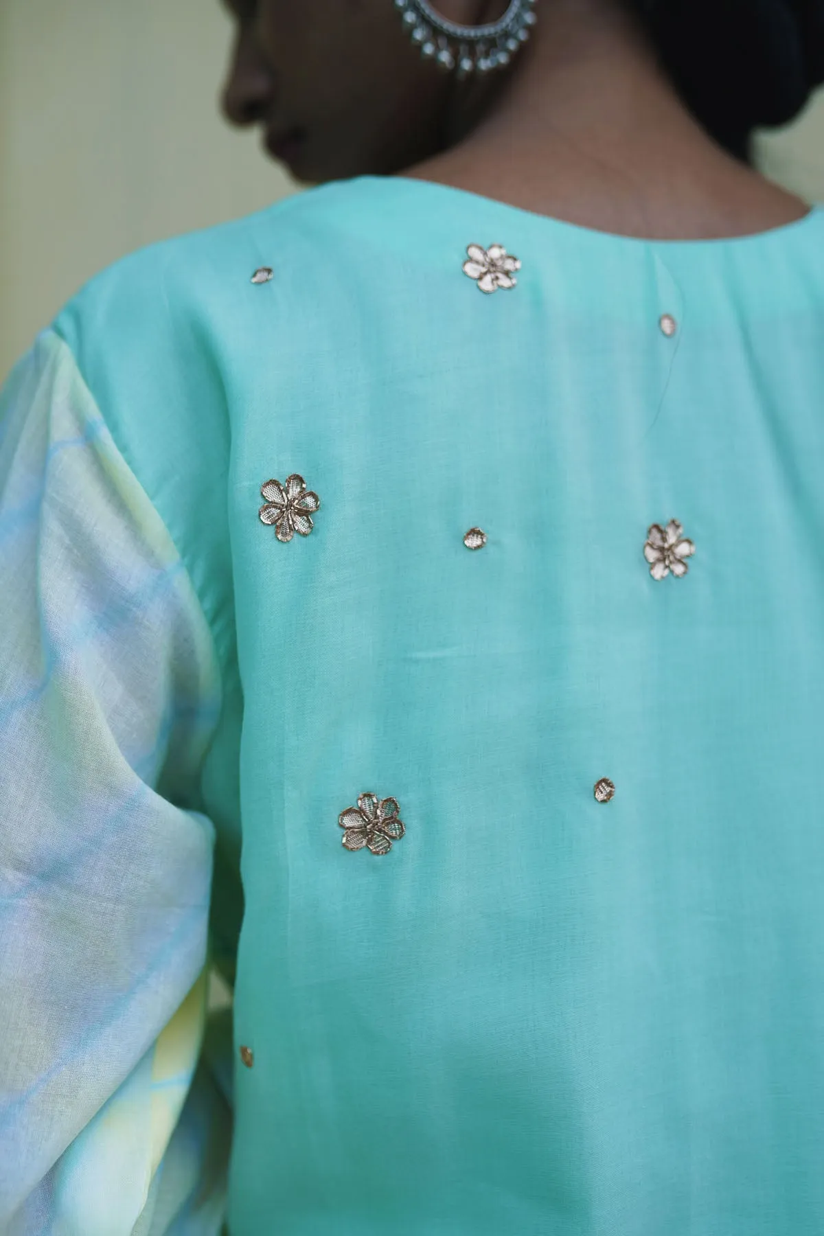 Mint Floral Gota Embroidered Kurti