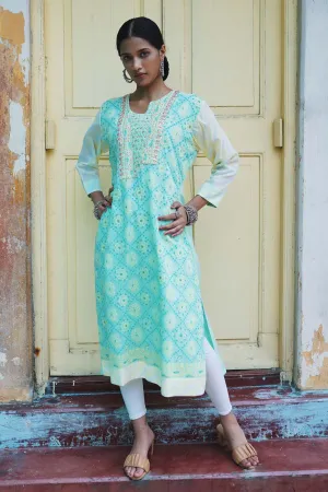 Mint Floral Gota Embroidered Kurti