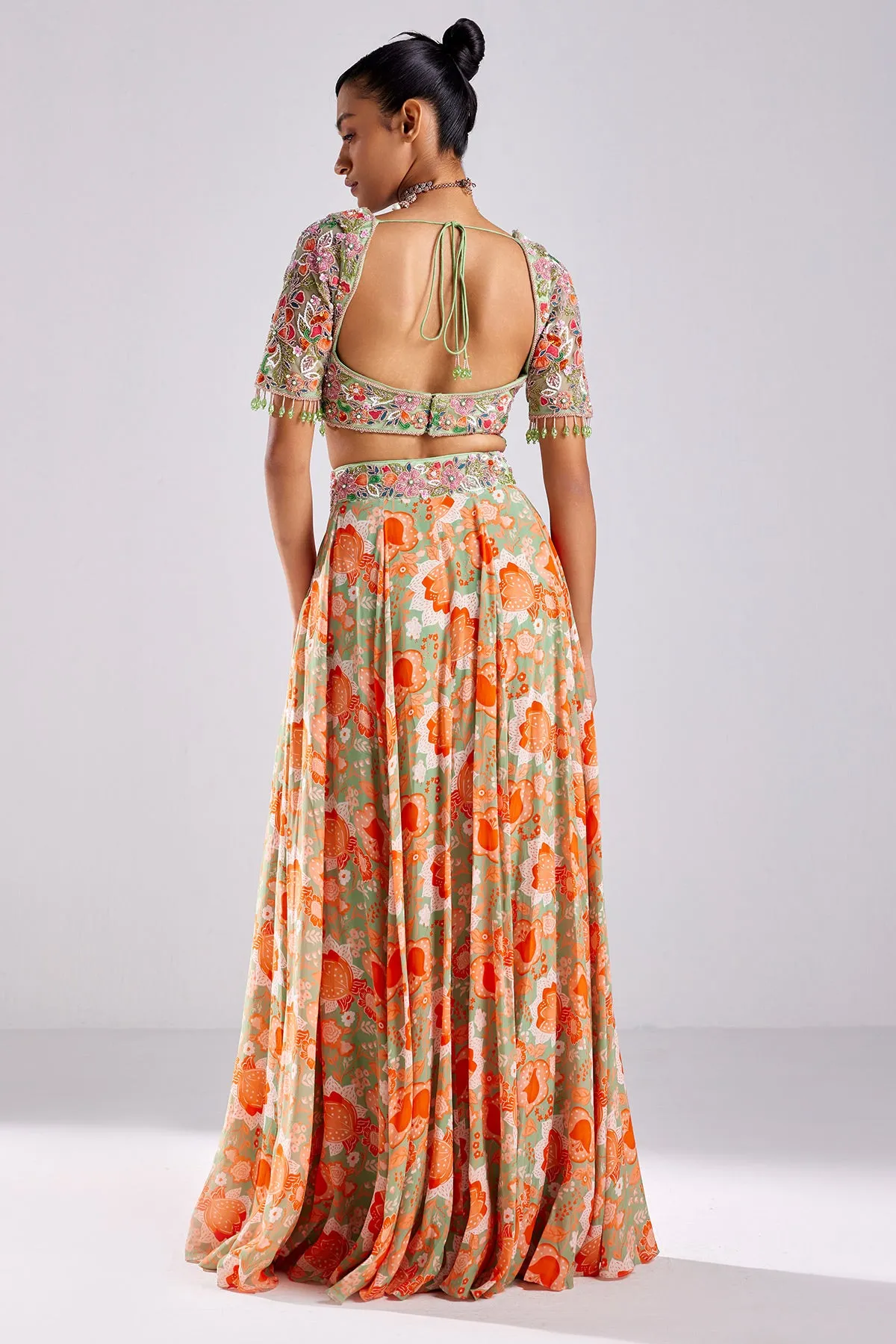 Mint Green  Print & Emboidered Lehenga Set
